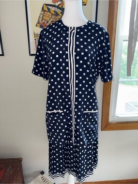 Vintage 1980s Leslie Fay Navy Blue & White Polka Dot 2-Piece Skirt Set